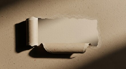 Torn Kraft Paper Opening with Rolled Edges – Realistic Ripped Paper Texture Background