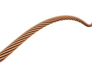 Twisted heavy-gauge copper wire cable for electrical power on a transparent background