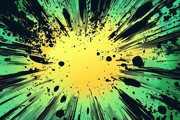 Dynamic Green Burst: Energetic Comic Style Explosion of Vivid Green Rays and Lines