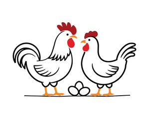 Fototapeta premium White rooster hen and eggs farm poultry.