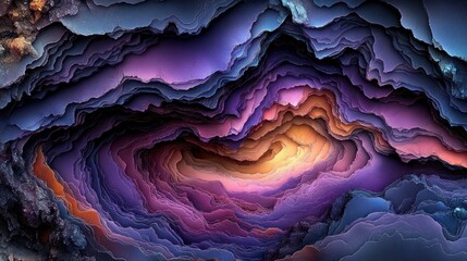 Vibrant rock layers blend purple, orange, and pink in a mesmerizing pattern