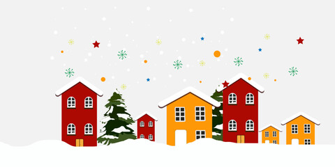 Fototapeta premium Christmas Town Illustration with Colorful Cottages