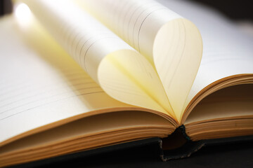 Open Book with Pages Forming a Heart Shape Symbolizing Love for Reading and Literature