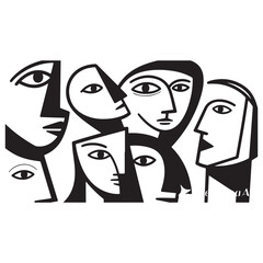 Abstract Faces Illustration with Geometric Shapes in Black and White