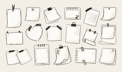 Paper sketch. Hand drawn empty frame, line blank note sheet or clip memo post. Scribble, sketchy notepaper clip, stick messages, notice in notepad. Vector doodle isolated stationery set © SpicyTruffel