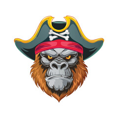 Naklejka premium Pirate gorilla mascot – vector illustration of gorilla wearing pirate hat with skull emblem