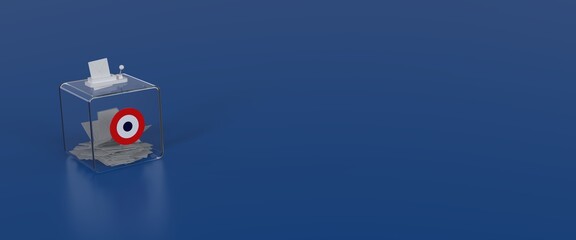 urne de vote avec cocarde tricolore Fran&ccedil;aise - banni&egrave;re web, fond bleu - rendu 3D