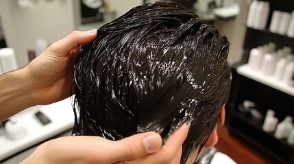 Client receives a nourishing hair treatment while relaxing in a trendy salon chair