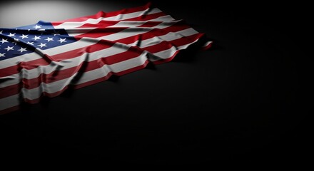 Dramatic American flag waving proudly against a solemn black backdrop