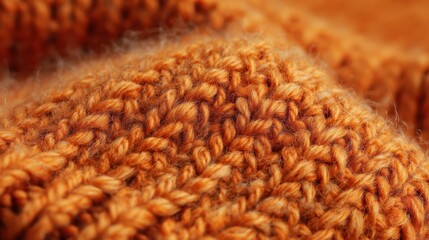 Fototapeta premium Closeup view of thick orange handknitted texture in fall setting
