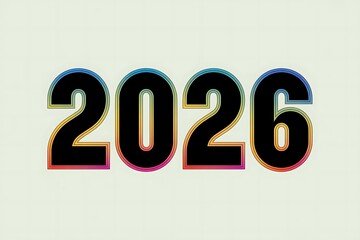 Bold black number 2026 with glitch effect on light background