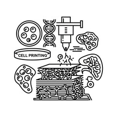 Bioprinting, regenerative medicine, and dna research line icon set.