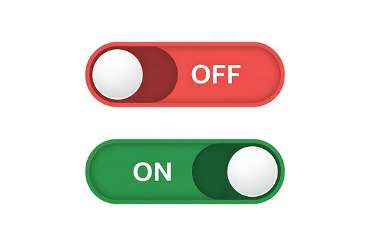On and off toggle switch buttons for digital interface and control