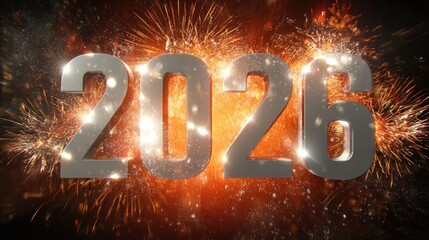 Spectacular Fireworks Surround Giant 2026 Text Heralding New Year Celebration For A Bright, Festive Start
