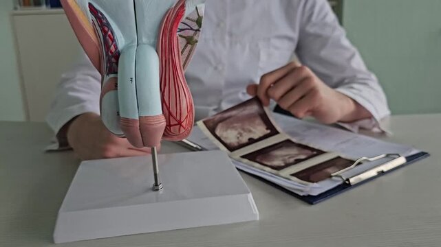 Results of an ultrasound examination of the male genitals and a medical examination. An ultrasound examination of the penis indicates the cause and diagnosis.