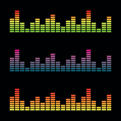 An equalizer or sound icon. A sound wave, spectrogram (sonogram), or diagram. A symbol for sound volume. A screen or player attribute. A symbol for sound, speech (voice), or music. 