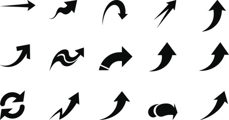 Collection of diverse black arrows pointing in various directions