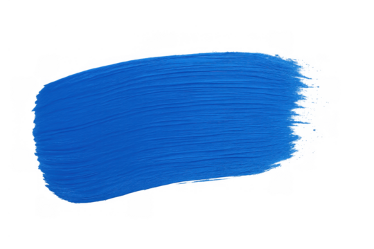 Blue acrylic paint stroke on a transparent background, showing brush texture. Perfect for graphic design, art, and creative projects