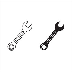 Wrench and Spanner Outline and Solid Silhouette Vector Icon