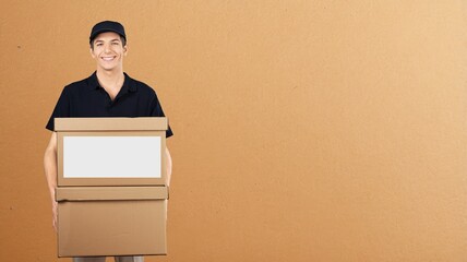 Volunteer holding donation box with clothes