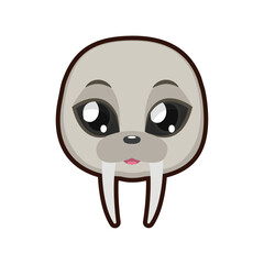 Delightful cartoon walrus head with large, expressive eyes and distinctive tusks, a charming vector illustration