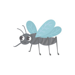 Cartoon Mosquito Clip Art With Big Eyes and Light Blue Wings on White Background