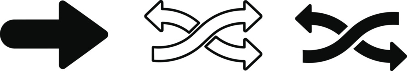 Set of three arrow icons representing direction and shuffle