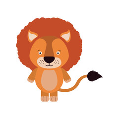 Cute Cartoon Lion with a Big Mane and a Playful Tail, Isolated on White Background