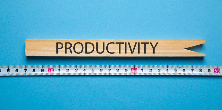 Tape measure with a word Productivity on the blue background. - Powered by Adobe