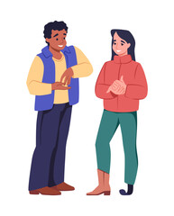 Inclusive people. Disabled woman with leg prosthesis. Inclusion support to person with disability. Happy diversity couple. Handicap girlfriend talking with boyfriend. Vector concept