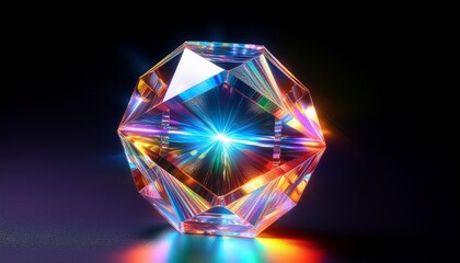 Vibrant 3D Rotating Crystal With A Glowing Light Refraction
