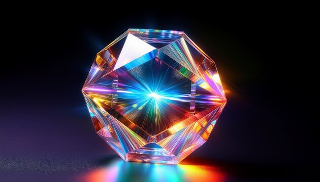 Vibrant 3D Rotating Crystal With A Glowing Light Refraction