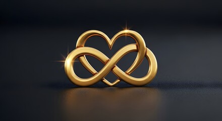 Golden infinity heart symbol representing eternal love and endless connection on a dark background