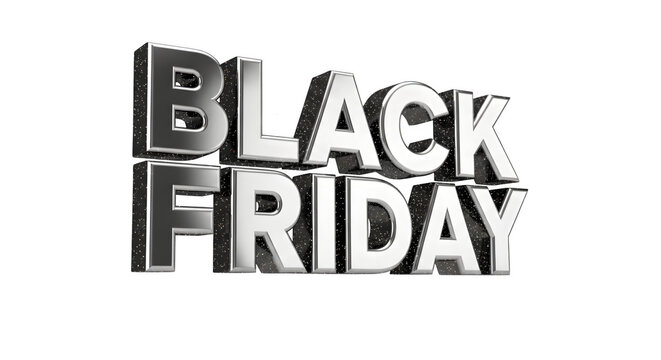 Bold 3d metallic text spelling out black friday, representing a significant shopping event and commercial holiday, isolated on transparent background