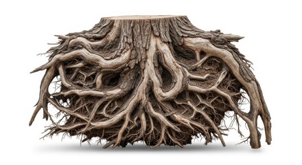 Exposed Tree Roots on White Background