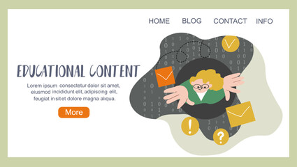 Educational content, back to school concept, education, landing page, hand drawn vector illustration.