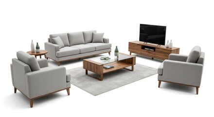 Fototapeta premium Living Room Furniture Set with Sofa, Chairs, Tv Stand