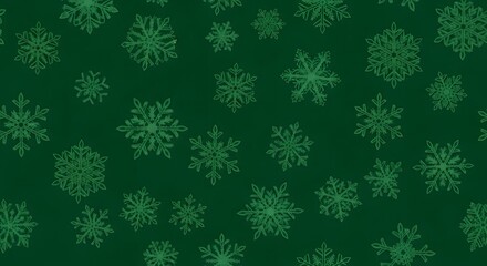 Seamless pattern of delicate green snowflakes on a dark green background for winter holidays
