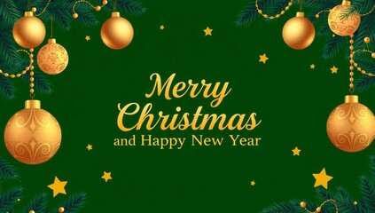 Fototapeta premium Elegant merry christmas and happy new year greeting with golden ornaments