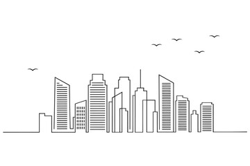 Fototapeta premium Minimalist line drawing of a modern city skyline