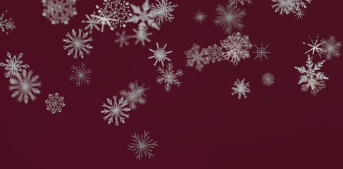 Abstract snowflake falling background, Christmas theme on burgundy backdrop, perfect for holiday greetings and winter design