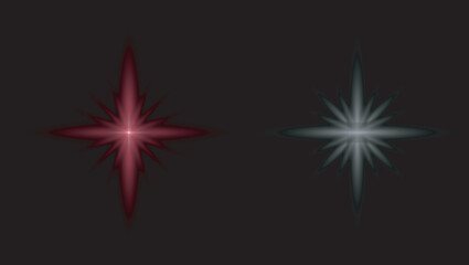 Two contrasting starbursts illuminate the dark background with radiant light