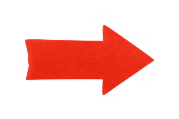 Red arrow sign pointing right indicating direction, guidance, and navigation on transparent background