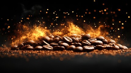 Dark roasted coffee beans glow with warmth and promise, ready to awaken your senses