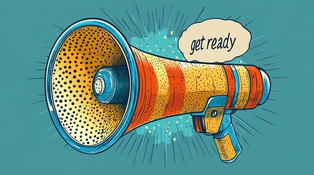 A vibrant megaphone on a blue background calls for exciting preparations!