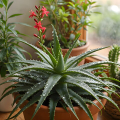 Aloe vera with red flowers