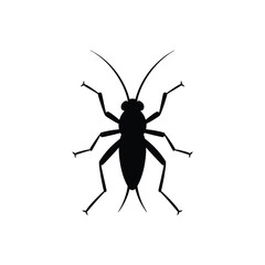 Black silhouette of a cricket on a white background