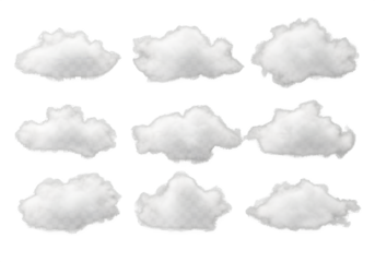 10 Volumetric Cloud Puffs and Wisps – Isolated on Transparent Background PNG