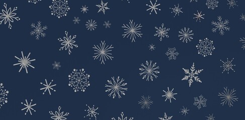 Stylish winter background featuring a repeating pattern of silver snowflakes on a deep blue backdrop. Perfect for seasonal d