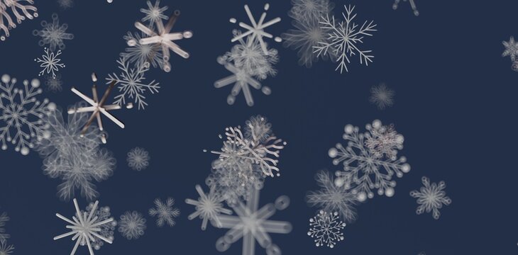 Decorative background of falling snowflakes in winter, perfect for seasonal designs and holiday themes. A beautiful, festive - Powered by Adobe